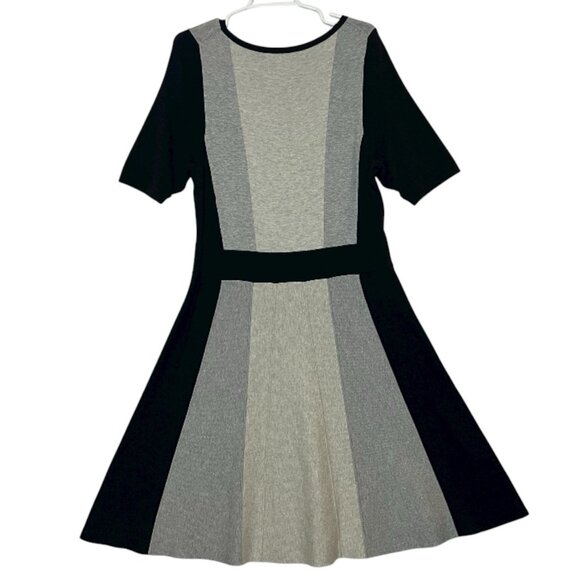 Boden Colorblock A Line Knit Dress Sz 14 Milano Black Gray Cotton Blend Preppy - Picture 3 of 9